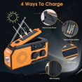 thumbnail image 3 of Radio solar, radio portátil con dinamo recargable, resistente al agua, de 5000 mAh, linterna, luz de lectura, alarma SOS, radio con manivela AM FM WB, ideal para acampar y hacer senderismo, 3 of 5