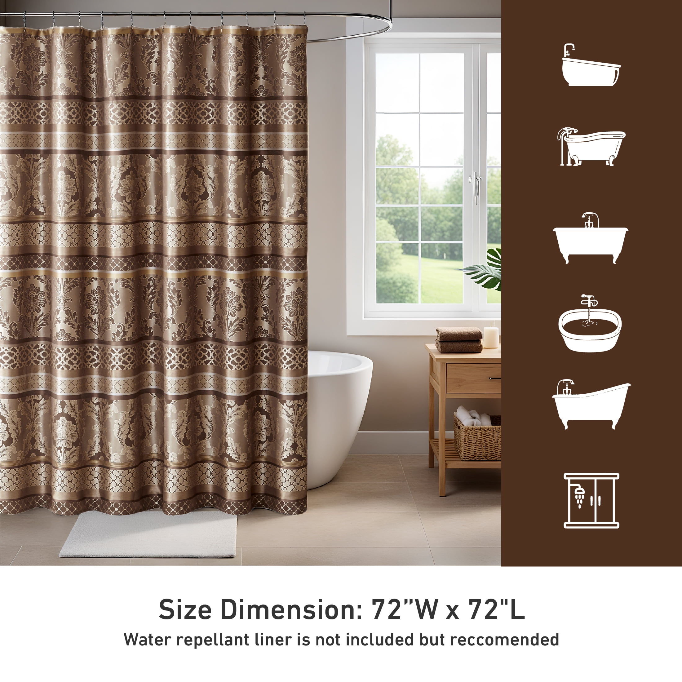 Madison Park Bellagio Polyester Jacquard Shower Curtain in Brown