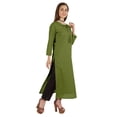 thumbnail image 3 of Moomaya Solid Long Kurti For Women Cotton Tunic 3/4 Sleeve Ethnic Formal Kurta w/ Pockets, 3 of 7
