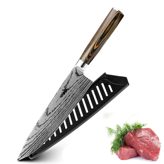 8" Japanese Chef Knife Professional Santoku Knife with Pakka Handle Sharp Kitchen Knife with Cover for Meat,Fish and Vegetables