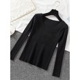 thumbnail image 5 of Suéter de manga larga para mujer, jersey básico con cuello en V, elástico, de punto, color liso, para otoño e invierno, novedad de 2024, 5 of 5