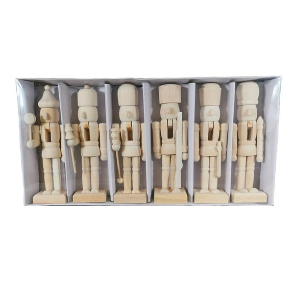 6 Pcs Christmas Wooden DIY Soldier Ornament, Wood Puppet Festival Decoration For Home Tabletop Party Decor Supplies