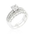 thumbnail image 1 of Véritable Bague de Fiançailles Plaquée Rhodium Sertie de Zircone Cubique Ronde Taillée le Long de la Tige Filigrane avec 1,6 Carat Pierre Centrale en Silvertone - Taille 8, 1 of 1