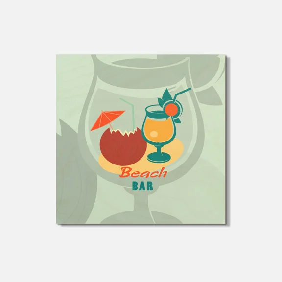 Beach Bar Drinks 4'' X 4'' Square Wooden Coaster