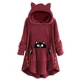 thumbnail image 1 of Chandail à Capuche Grande Taille pour Femmes avec Imprimé Chat Mignon et Poches à Boutons, 1 of 4