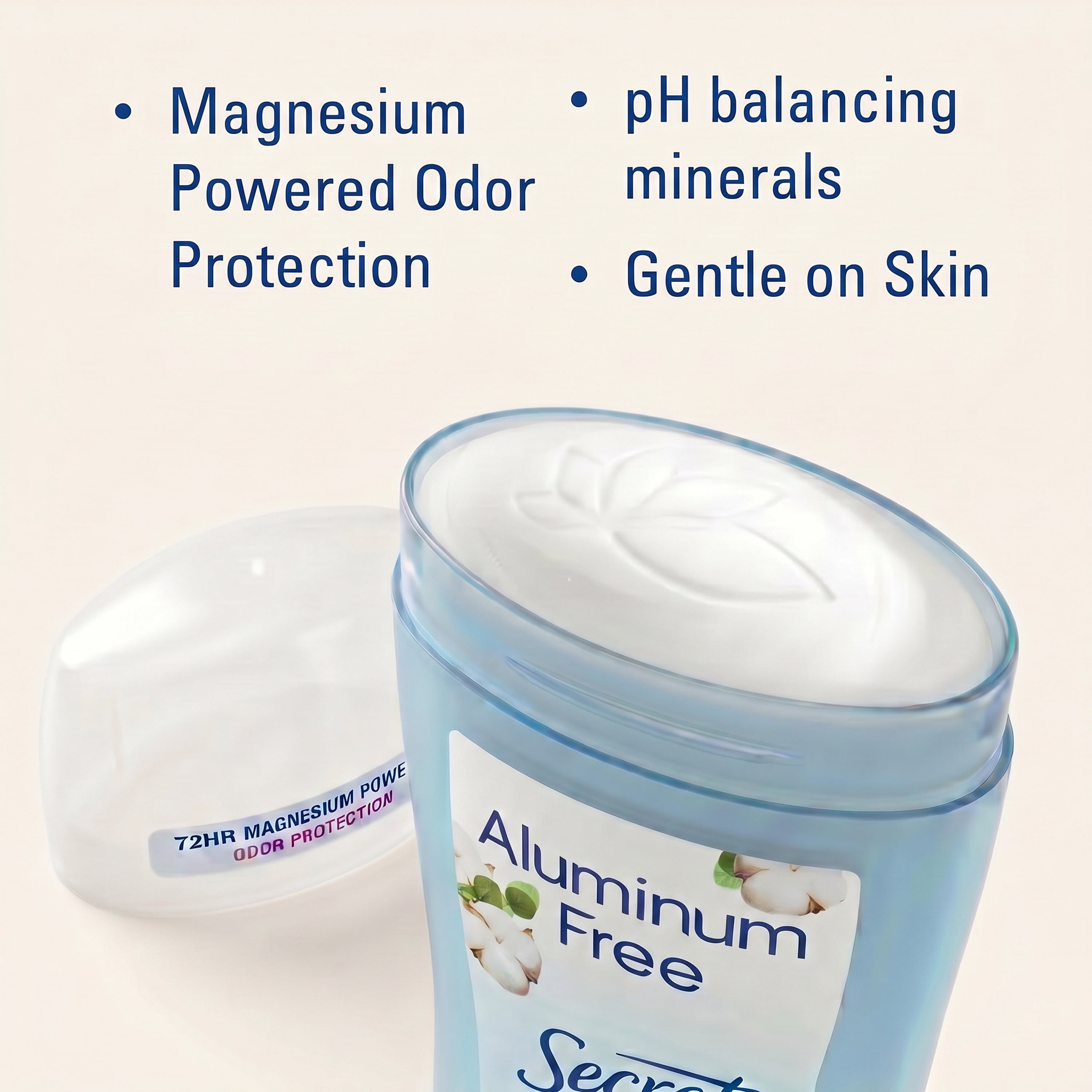 Secret Aluminum Free Women's Deodorant, Solid, Cotton, 2.4 oz