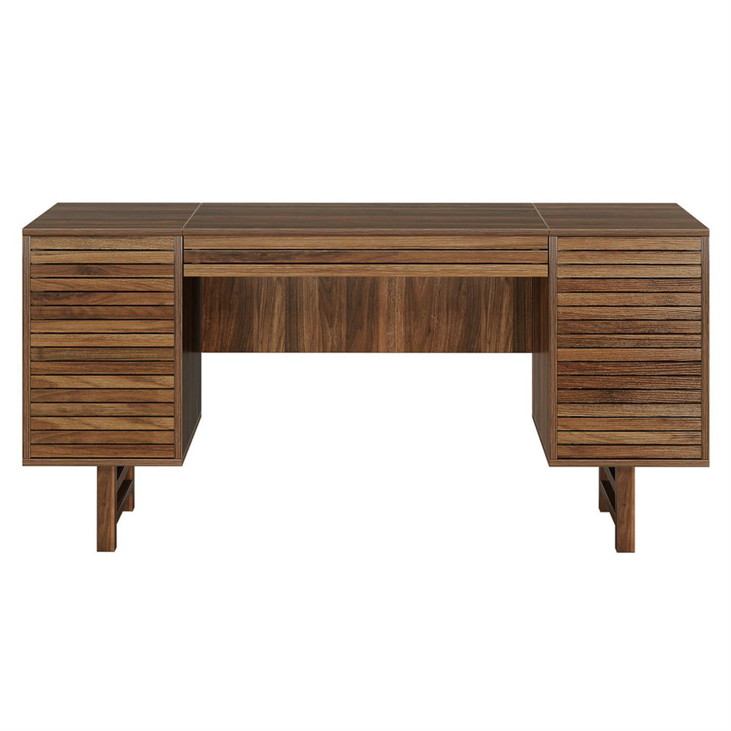 Demi Bonn 59" Executive Computer Desk with Storage Drawers, Modern Study Writing Gaming Table for Home Office, Brown