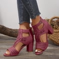 thumbnail image 2 of Dakaela Chunky Heeled Sandals for Womens Bohemian Cutout Open Toe Dressy Heels Summer Pumps Booties for Bridal Wedding Party Wine Size 9.5, 2 of 7