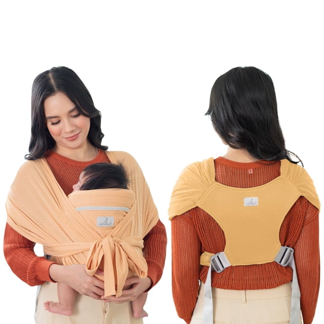 BabbleRoo Portabebés - Portabebés Baby Essentials, seguro y cómodo, transpirable, fácil de usar, ajustable XS a XL, promueve el vínculo entre padres e hijos, Oak Buff
