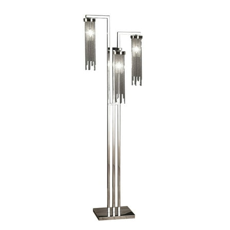 61 Inch Floor Lamp - 3 Crystal Cascade Style Shade - Chrome Finished Metal