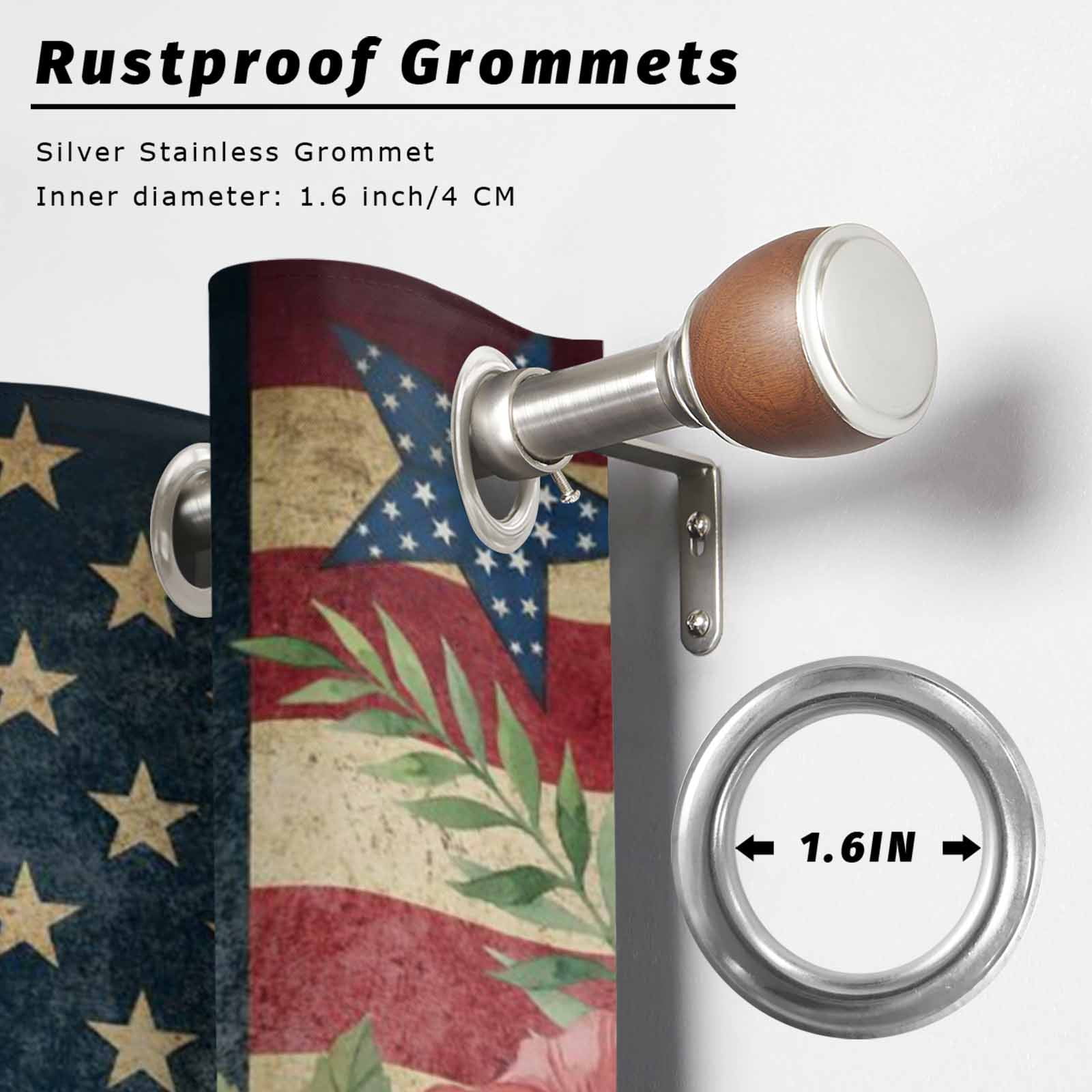 4th of July Outdoor Curtains for Patio, Patriotic USA Flag Stars Red Flowers Leaf Vintage Sunshade Privacy Drapes Grommet Waterproof Outside Curtains for Porch/Cabana/Balcony 54"x 108", 1 Panel
