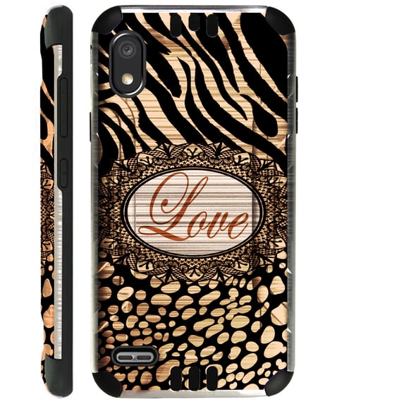Compatible with TCL A2 Brushed Metal Texture Silver Guard Hybrid TPU Phone Case Cover (Brown Zebra Love)