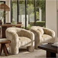 thumbnail image 3 of JERFIT Natural Blonde Genuine Sheepskin Accent Chair, Modern Split Barrel Back Design for Living Room, Lounge, Cozy Reading Nook, 3 of 10