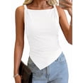 thumbnail image 4 of Asymmetrical Tops for Women Sleeveless Twist Straps Slim Fit Y2K Ruched Tank Shirts Going Out Top White S, 4 of 9