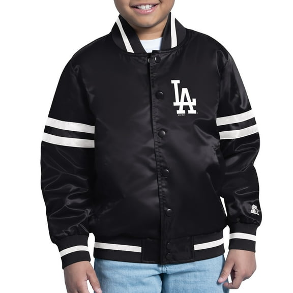 Youth Starter Black Los Angeles Dodgers Team Logo Full-Snap Satin Varsity Jacket