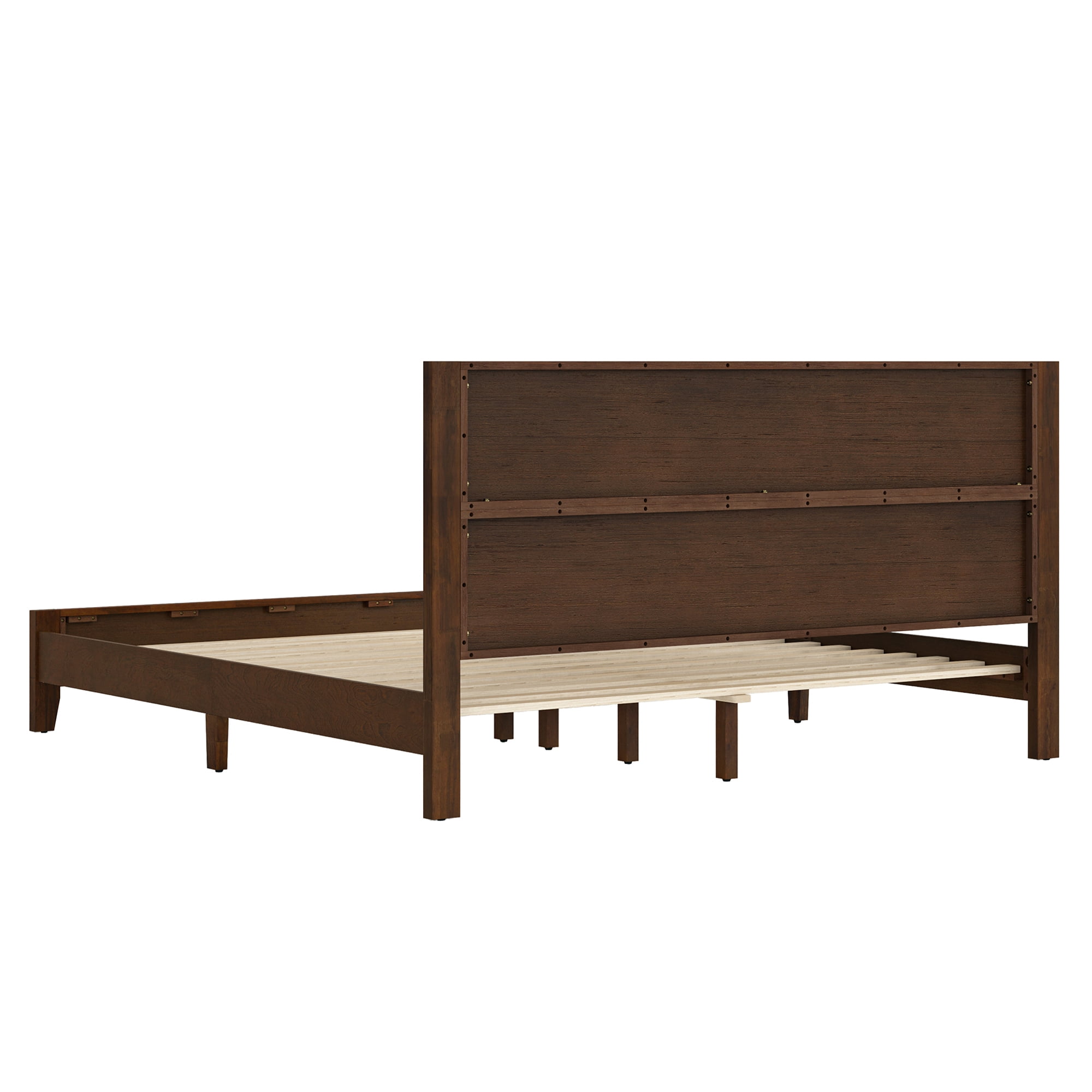 DYCANPO King Bed Frame with Headboard Acacia Wood Platform, Non-Slip&Without Noise, Walnut
