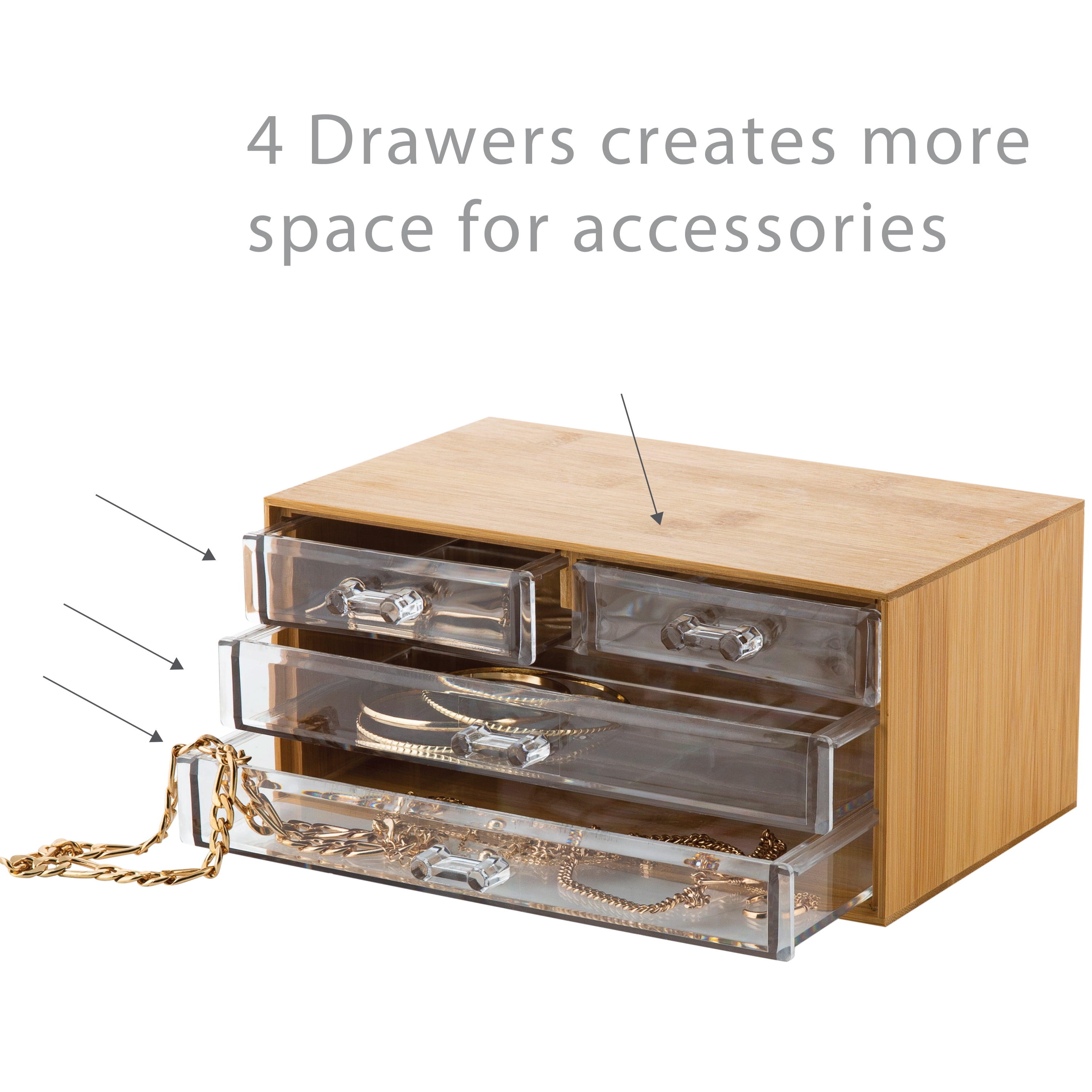 Simplify 3 Tier 4 Drawer Cosmetic Organizer and Jewelry Chest in Bamboo