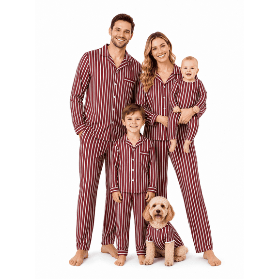 AceBaby Christmas Famliy Matching Pajamas Red and White Striped Holiday Sleepwear Loungewear PJs