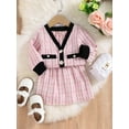 thumbnail image 2 of Inevnen 2Pcs Toddler Baby Girls Long Sleeve Plaid Tweed Cardigan Coat Dress Skirt Princess Party Formal Outfits, 2 of 8