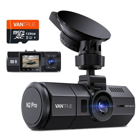 Vantrue N2 Pro Dual Front and Interior 1080P Dash Cam Single Front Dash Camera 1440P Uber Car Camera with Night Vision 24hrs Parking Mode G-Sensor Loop Recording (128 GB Card Included)