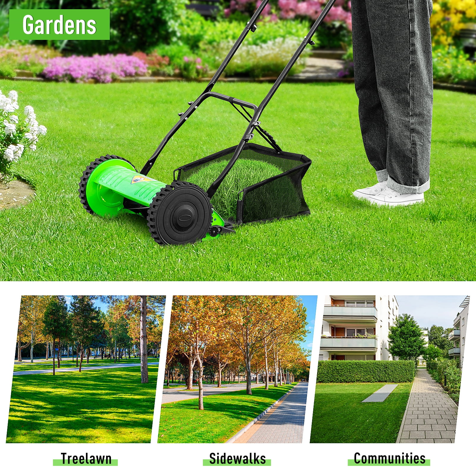 BIQWBIC 300ft Heavy Duty Hose Reel Cart - Steel Garden Water Hose Storage Cart with 8" Wheels, Foam Grip Handle, Outdoor Yard Hose Reel for Lawn & Garden (Green)