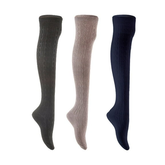 Lian LifeStyle Women's 3 Pair Adorable Comfortable Soft Thigh High Over Knee High Cotton Socks Size 6-9 L1024 Black,Dark Grey,Navy
