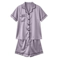 thumbnail image 5 of Bovxnpu Women's Pajamas Set 2 Piece Loungewear Set Summer Pajama Short Sleeve Shorts 2 Piece Collared Loungewear Set Sleepwear, 5 of 6