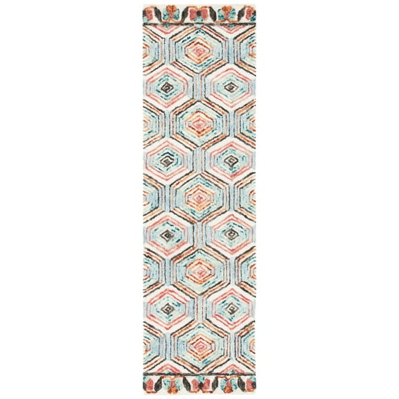 SAFAVIEH Trace Adrasteia Geometric Runner Rug, Ivory/Light Blue, 2'3" x 14'