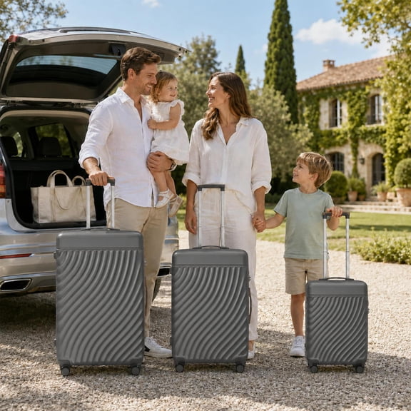 3-Piece ABS Hardshell Luggage Set, Lightweight Scratch-Resistant Suitcases with Silent Spinner Wheels & TSA Lock, Ash Grey