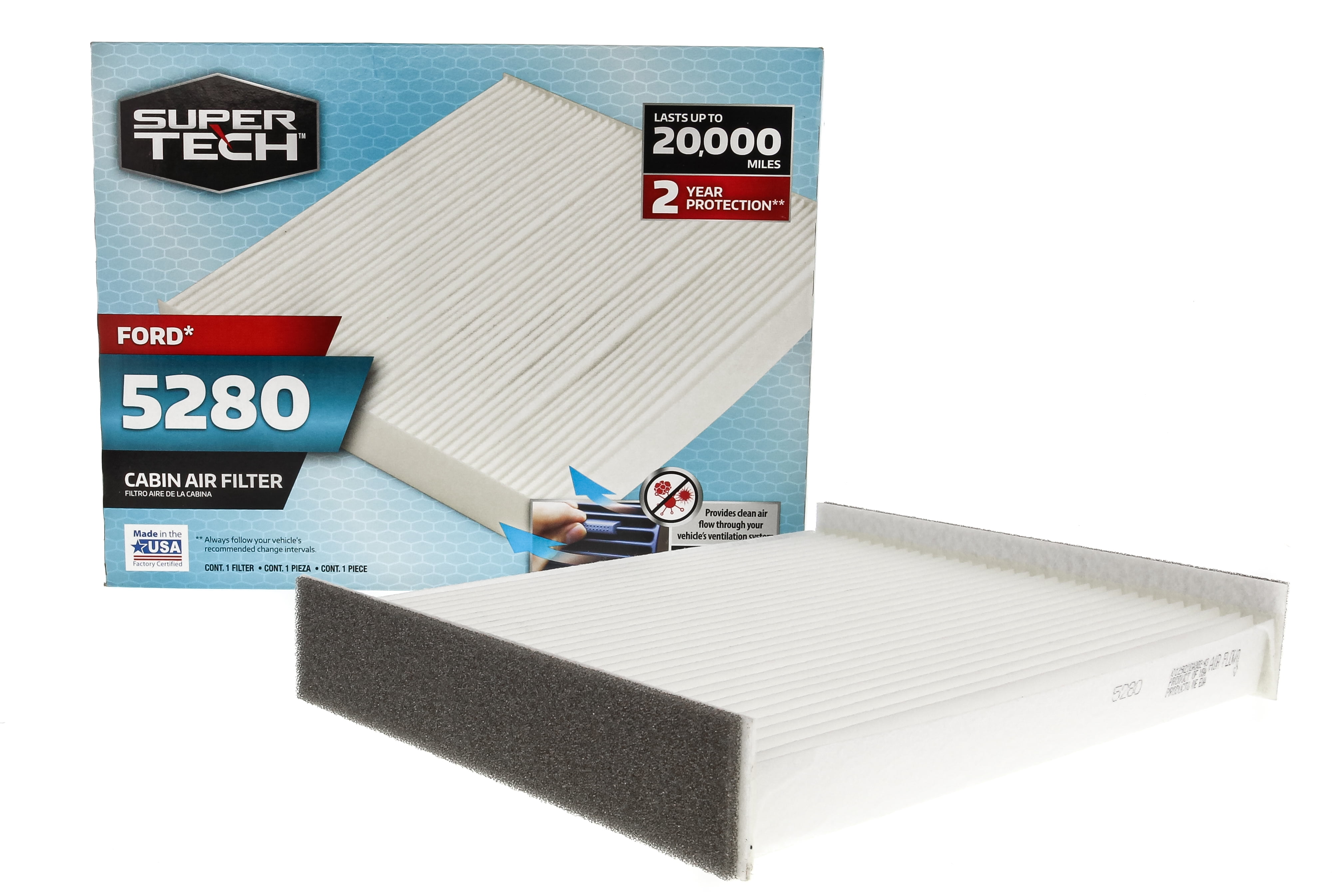(2 pack) SuperTech Cabin Air Filter 5280, Replacement Air/Dust Filter for F-Series, Expedition, and Navigator