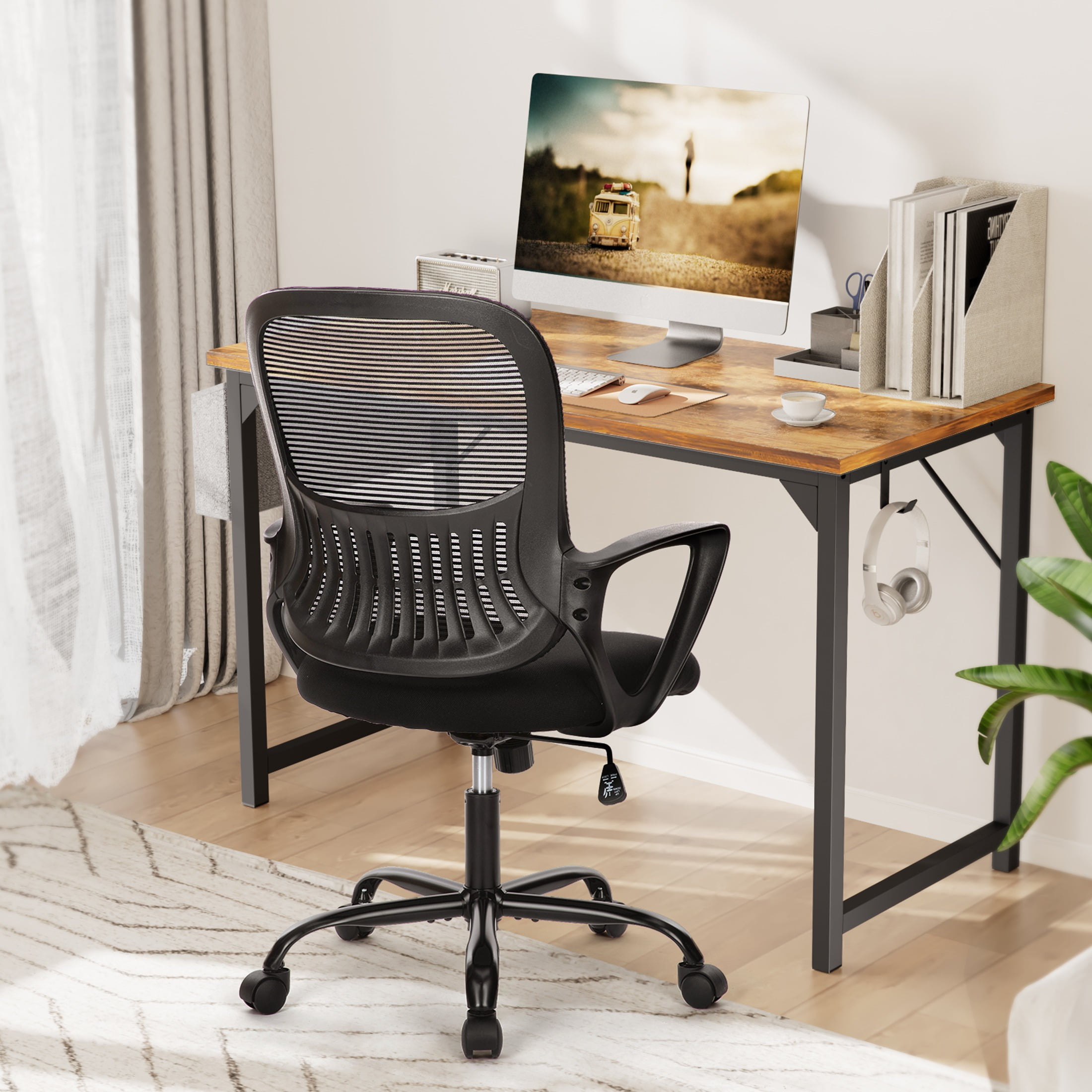Gianna Ergonomic Mesh Office Chair with Lumbar Support, Armrests, Wheels, and Mid-Back Design for Home or Office Use, Black