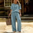 thumbnail image 6 of Ynynloco 2 Piece Cotton Linen Outfits for Women Casual Tracksuit Short Sleeve Tops And Wide Leg Long Pants Matching Lounge Sets, 6 of 8