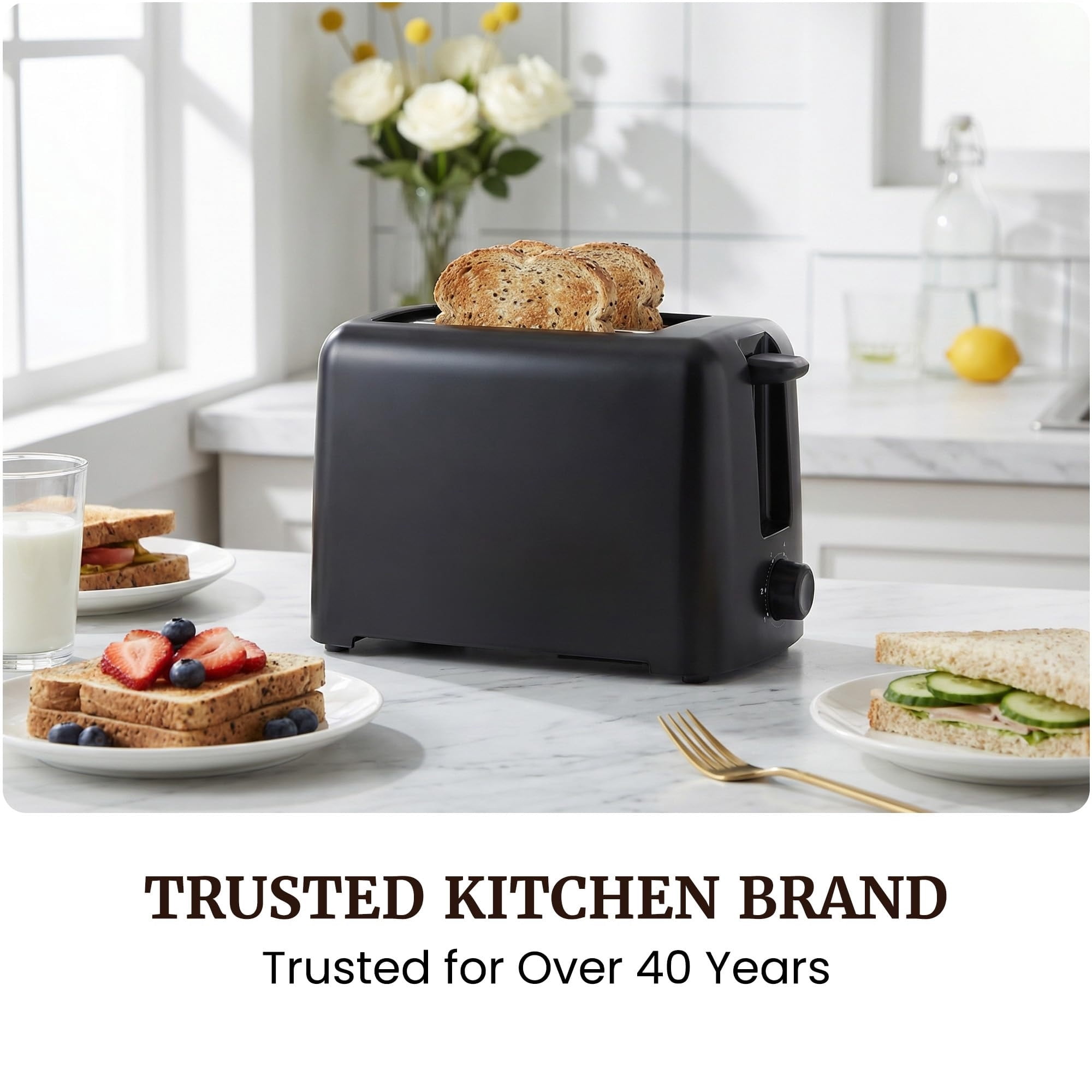2-Slice Cool Touch Toaster – 6 Browning Levels, Extra Wide 1.25” Slots for Bagels & Thick Bread, Cancel Function