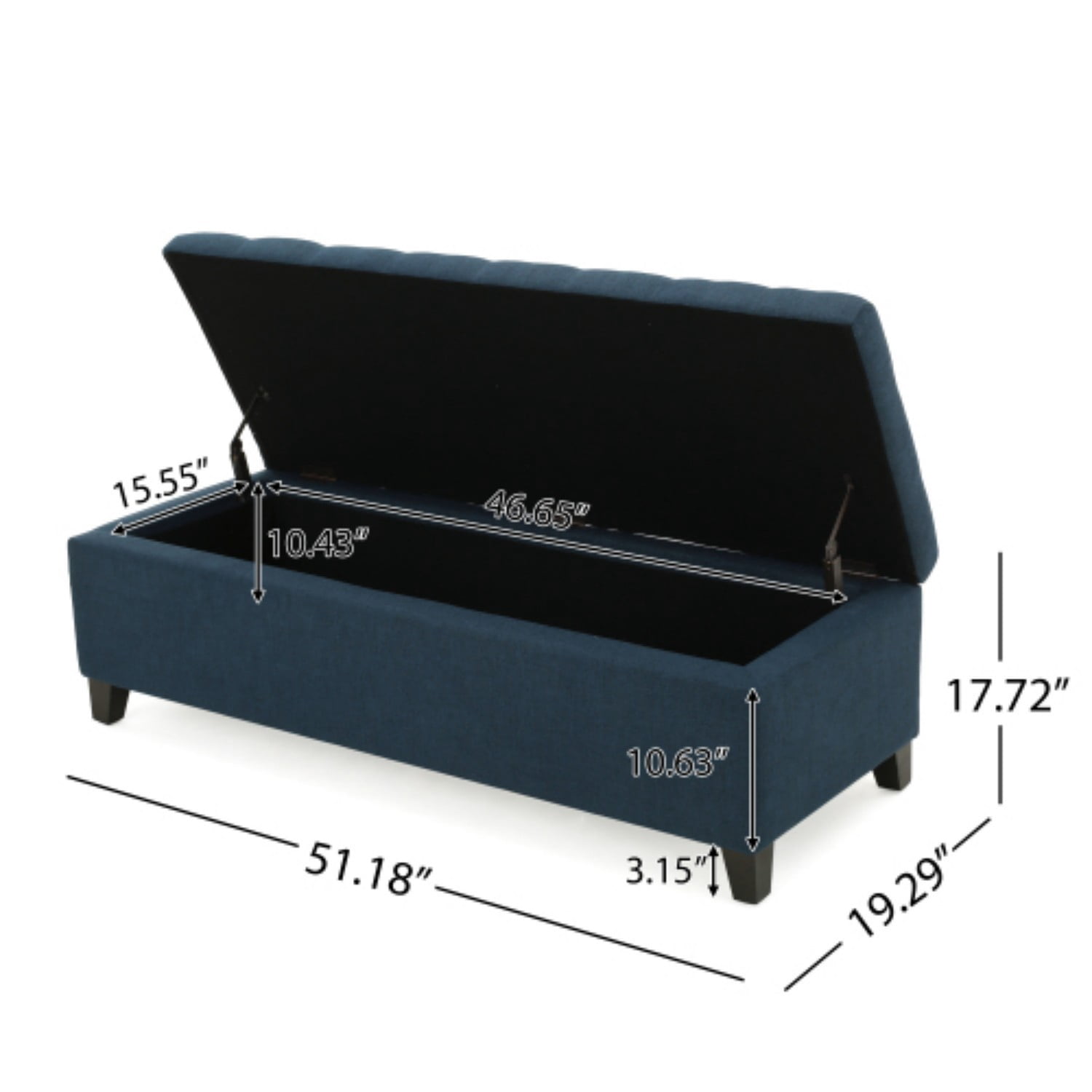 Upholstered Storage Ottoman Bench, Navy Blue Entryway Bench, End of Bed Bench, Foot Rest with Rubber Wood Legs, 300lbs Capacity