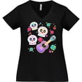 thumbnail image 3 of Inktastic Day of the Dead Owl Sugar Skulls and Guitar Women's Plus Size V-Neck T-Shirt, 3 of 5