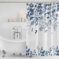 thumbnail image 3 of Blue Leaves Shower Curtain, Waterproof Shower Curtains for Bathroom, Summer Botanical Washable Fabric Bathtub Curtain Set Bath Decor with 12 Hooks Long 72"x84", 3 of 8