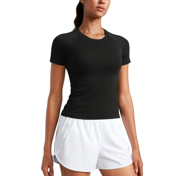 CRZ YOGA Seamless Workout Tops for Women Running Gym Athletic Yoga Short Sleeve Shirts