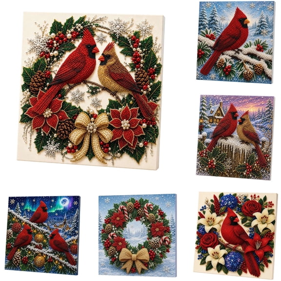 Christmas Decor Cardinal Pearl Art Kit for Adults, Diamond Painting Kit DIY Home Decor Wall Art, Beginner DIY Seasonal Party Gift 3D Pearl Sparkle