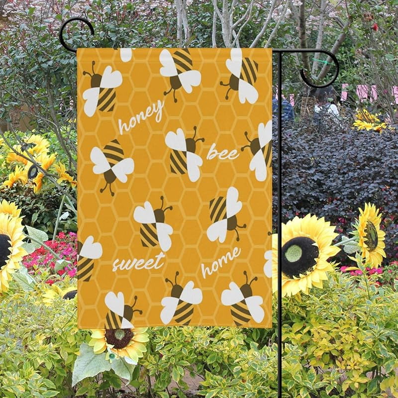 Bee with Honey Garden Flag Small Yard Flag Double Sided Polyester Fiber Welcome House Flag Banner for Outdoor Patio Lawn Garden Home Decor