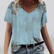 thumbnail image 2 of Tops Cortos para las Mujeres Impresión V-Cuello Suéter Blusa, Manga Corta de Poliéster Top de Moda, Lavado a Mano Todas las Estaciones Desgaste Casual, 2 of 7