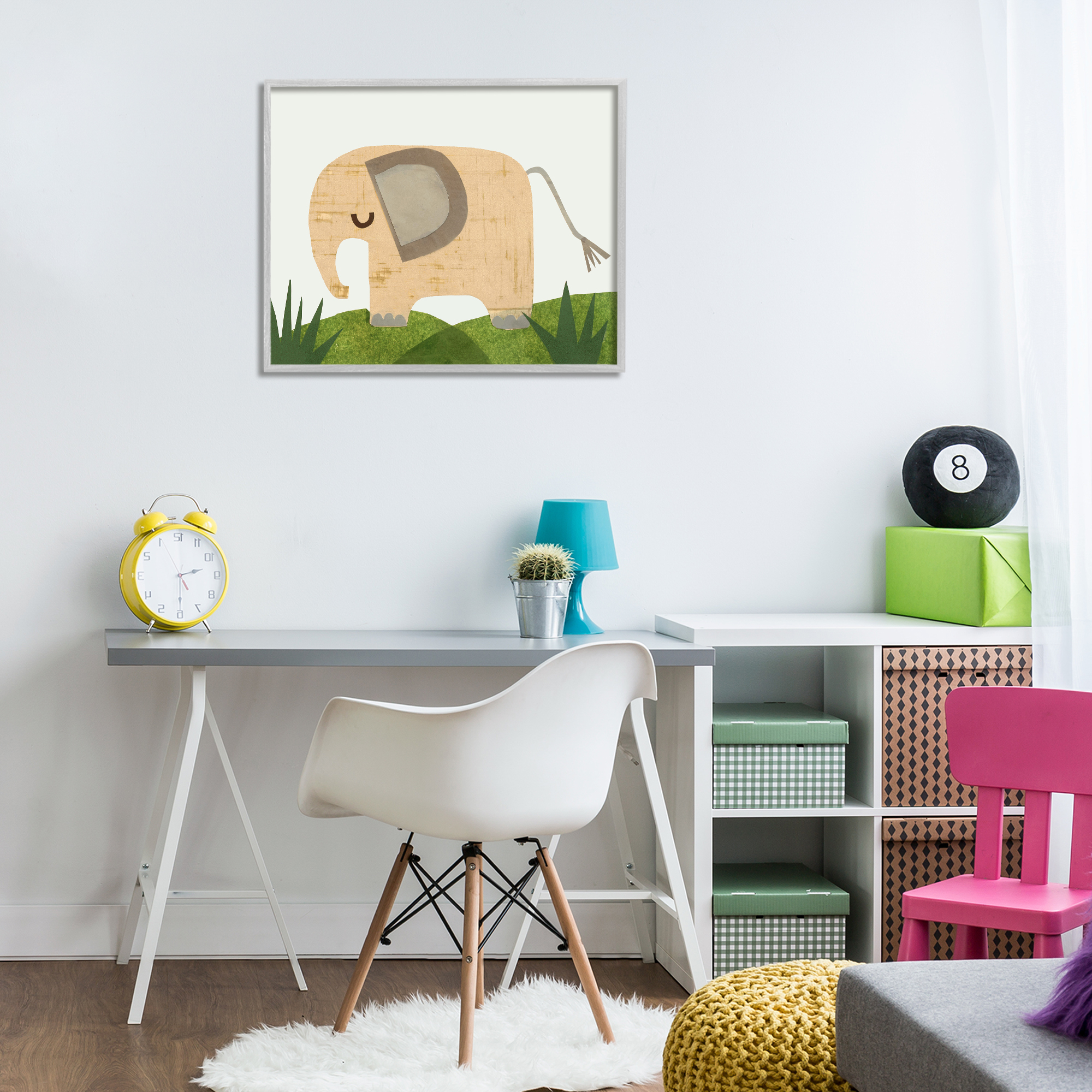 Stupell Industries Cozy Corner Elephant Animals & Insects Painting Gray Framed Art Print Wall Art, 30 x 24