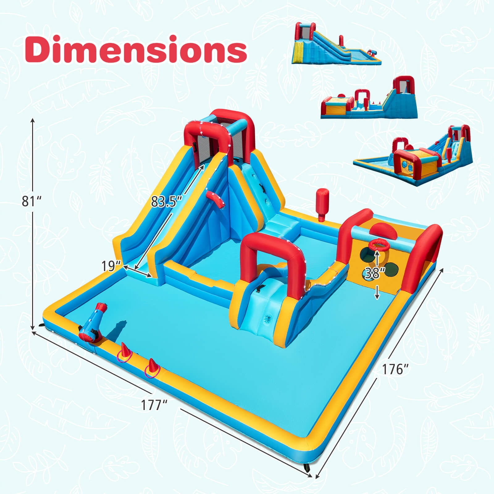 Costway Inflatable Water Park with Climbing Wall Boxing Post Basketball Rim 750W Blower