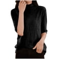 thumbnail image 3 of Fartey Women's Short Sleeve Sweater Fashion Textured Sweaters Soft Lightweight Mock Neck Knit Pullover Sweater Solid Color Thin Jumper Tops Black L, 3 of 6