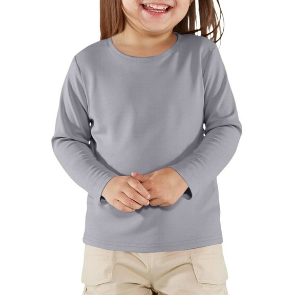 Thredzr Girls Shirt Size 7-8 Long Sleeve Tops Basic Fashion Solid Color Tees Curved Hem T-Shirts Gray 110