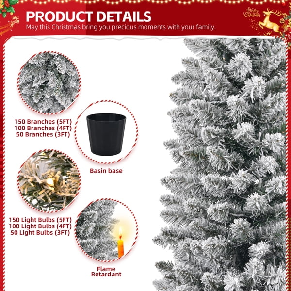 3-Piece Pre-Lit Flocked Christmas Tree Set - Warm White LEDs, Snowy Green PVC Branches, Flame-Retardant, Holiday Decor for Home/Living Room/Entryway