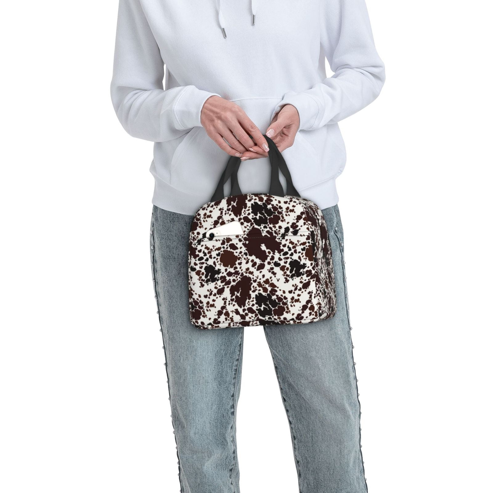 Defioc Cow Skin Print Lunch Box,Lunch Bag for Women Men Reusable Insulated Lunch Tote for Work/Office/Picnic/Travel