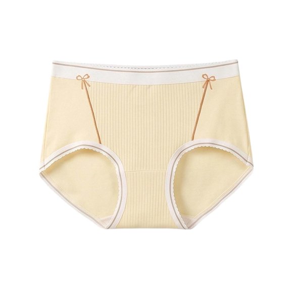 Kilaqueen Women's High Waisted Cotton Underwear, Ribbed Breathable Soft Full Coverage Panties with Bow Detail, Comfortable Ladies Briefs