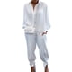 thumbnail image 1 of SAYOO , 2 uds., conjuntos de otoño para mujer, camisa de manga larga con solapa acanalada de Color sólido + traje de pantalón largo para mujer, negro/verde/blanco/azul SAYOO Moda, 1 of 8