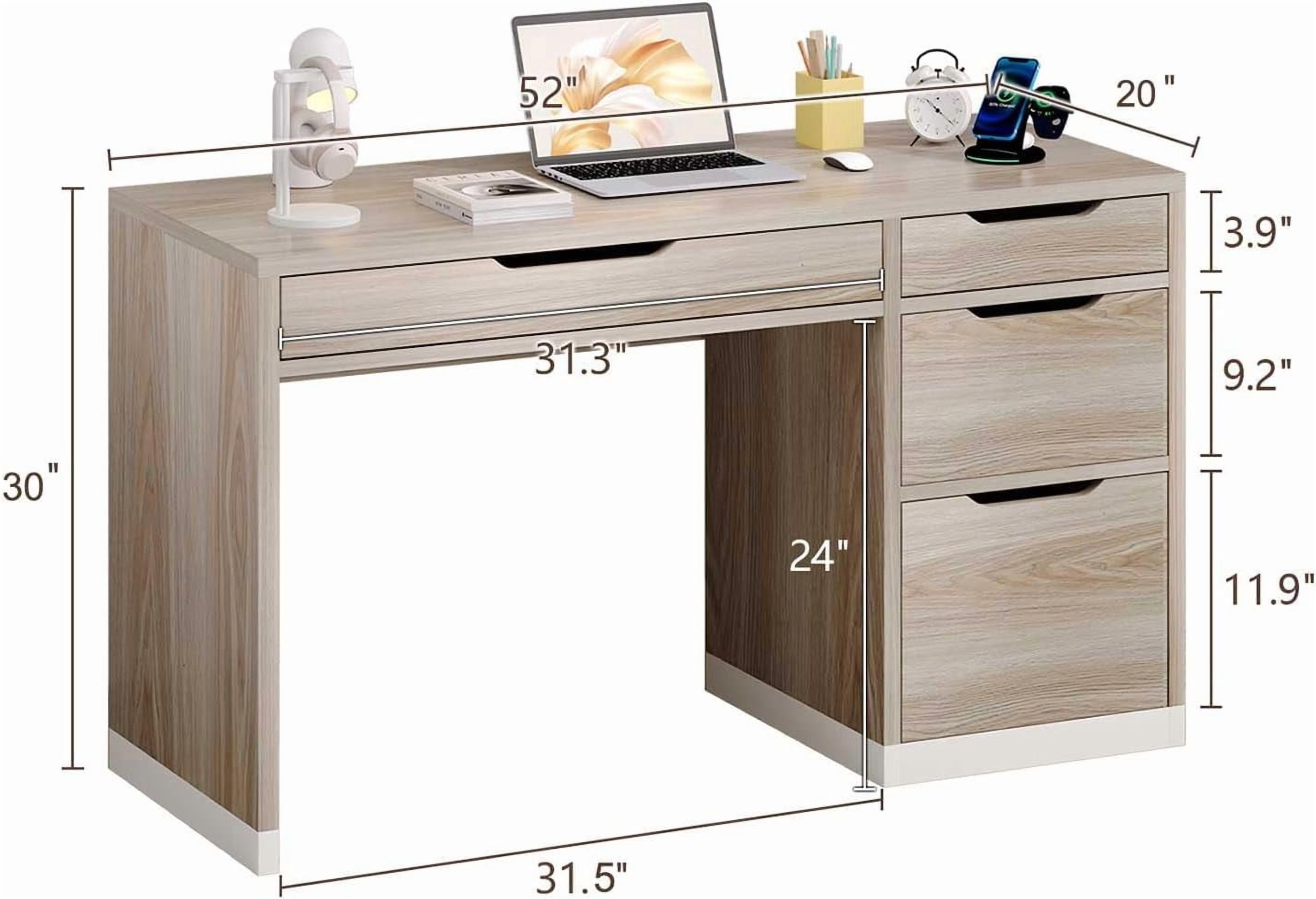 DreamCurship 52 inch Computer Desk with 4 Storage Drawers, Home Office Desk with Storage for Small Space, Writing Desk with File Cabinet, White and Walnut