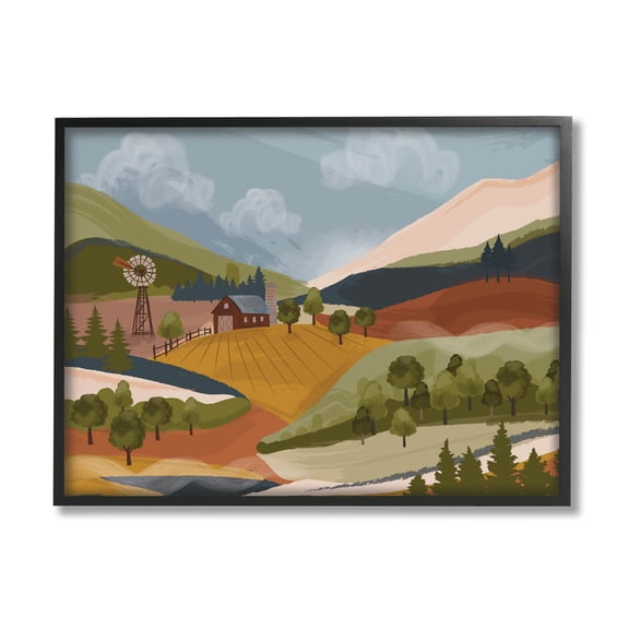 Rolling Country Hills Farm Scenery Landscape Graphic Art Black Framed Art Print Wall Art